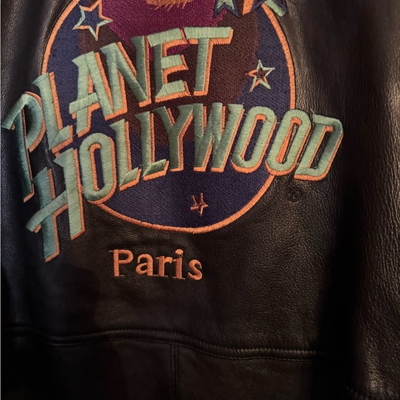 Planet Hollywood 100% Black Leather Varsity Style Jacket in EUC Size XXL - Picture 10 of 10